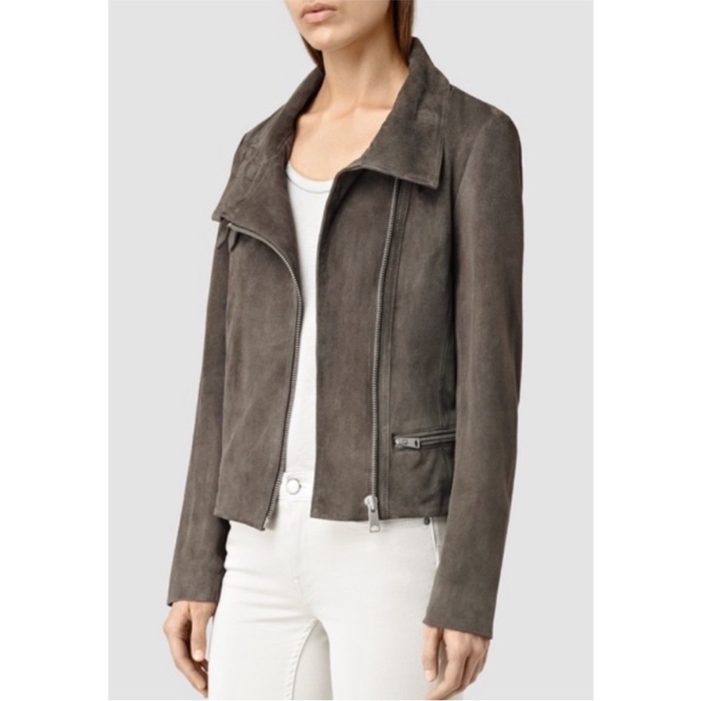 All Saints Women's Suede Leather Bales Jacket - Gray Size 8